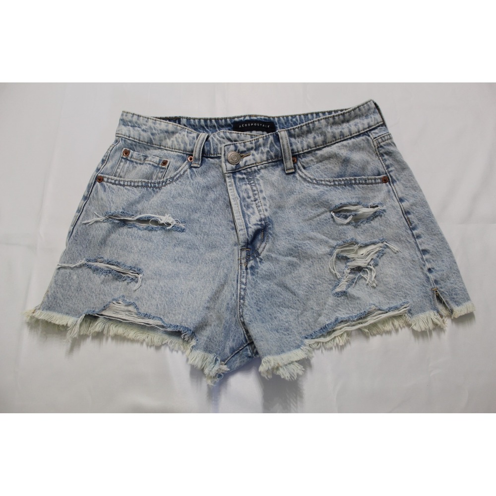 Aeropostale Vintage High Rise Shorty Distressed Denim Shorts Light Wash Size 8‎